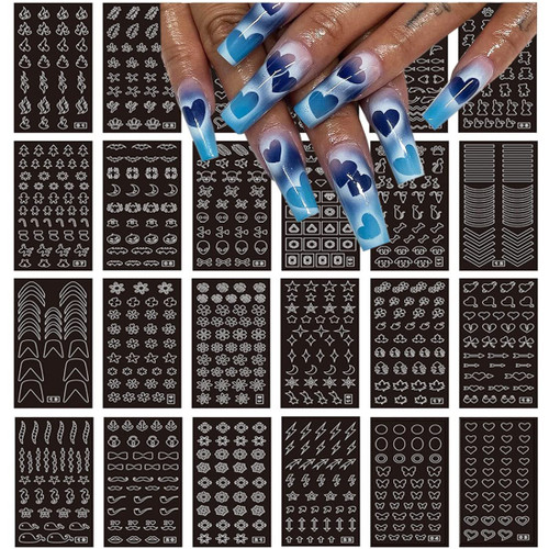 24 Sheets Airbrush Stencils Nail Stickers for Nails Heart Butterfly Flower Moon Stars Hollow French Art Sticker Decals Printing Templates Stencil Tool Manicure Tips DIY Decorations 24 Sheets Airbrush Stencils Nail Stickers for Nails Heart Butterfly Flower Moon Stars Hollow French Art Sticker Decals Printing Templates Stencil Tool Manicure Tips DIY Decorations