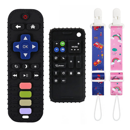 Teething Toys for Babies 0-6 Months 6-12 Months, Baby Teething Remote Control Teether Toys, Cell Phone Teether for Babies, Chew Toy for Baby, Silicone Sensory Baby Teethers Toys - Black Teething Toys for Babies 0-6 Months 6-12 Months, Baby Teething Remote Control Teether Toys, Cell Phone Teether for Babies, Chew Toy for Baby, Silicone Sensory Baby Teethers Toys - Black