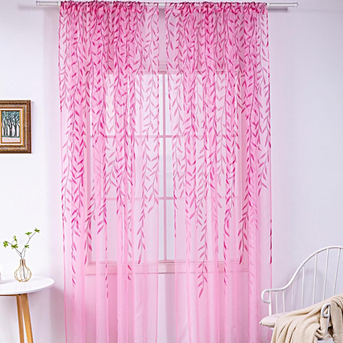 Weeping Willow Curtains, Weeping Willow Sheer Curtains, Weeping Willow Tree Window Curtains, Willow Leaf Sheer Curtains, Aesthetic Vine Curtains, Botanical Window Curtain (Pink, 100 * 270cm)