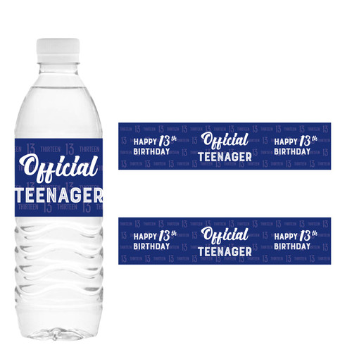 32 Stickers Happy 13th Teenager Water Bottle Labels - Happy 13th Birthday Stickers Lables for Boys, Funny Thirteen Years Old Birthday Party Decoration - Blue