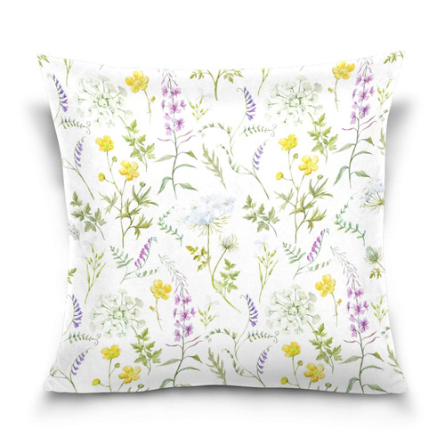 Square Decorative Throw Pillow Case Cushion Cover Purple Lavender and Yellow Flowers Zipper Soft Pillowcase 18x18 inch Home Bed Sofa Pillow Cover