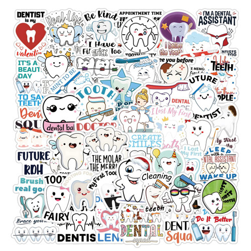 63PCS Tooth Stickers Teeth Stickers Dental Stickers Tooth Fairy Stickers Vinyl Aesthetics Waterproof Stickers for Water Bottle Laptop Luggage Skateboard Notebook Computer for Girls Kids Teens Adult