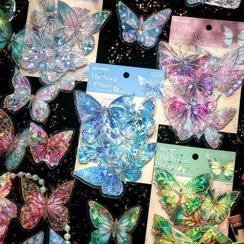 Butterfly Stickers Set, 80 Pcs Scrapbook Stickers, Holographic Glitter Sticker Decals, 3D Transparent Waterproof Stickers for Water Bottles Laptop Bullet Journal Planners Arts Craft Collage