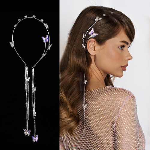 Wedding Butterfly Headband Head Chain Silver Tassel Hair Hoop Band Hair Vine Vintage Decorative Headwear Headpieces Hair Accessories for Women and Girls Headdress Wedding Butterfly Headband Head Chain Silver Tassel Hair Hoop Band Hair Vine Vintage Decorative Headwear Headpieces Hair Accessories for Women and Girls Headdress