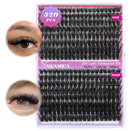 Fluffy Volume Lash Clusters 320pcs DIY Lash Extension 10-20MIX D Curl Eyelash Clusters 80D+100D Wispy Individual Lashes Cluster Eyelash Extensions DIY Lash at Home by