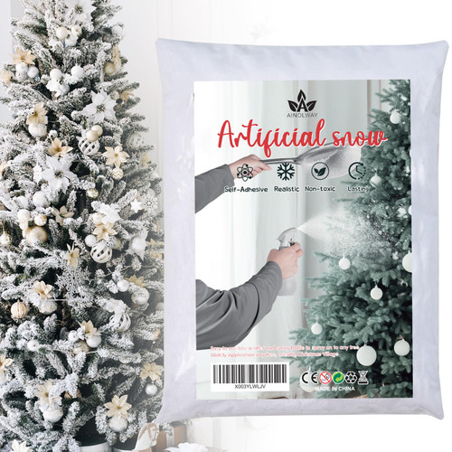 1.5lbs Snow Flocking | Self-Adhesive Snow Flocking Powder | White Fake Snow Christmas Decorations | Artificial Snow for Chrismas Tree, Wreaths, Garland, Village Display