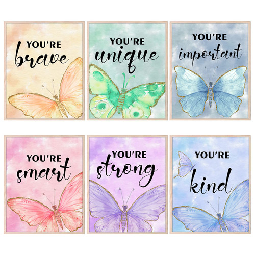 Girls Room Decor Posters, Girls Room Wall Art, Wall Posters For Teen Girls Room, Kids Room Butterfly Wall Art Prints, Motivational Girls Wall Decor Prints for Bedroom, 8X10 Inch, Unframed)