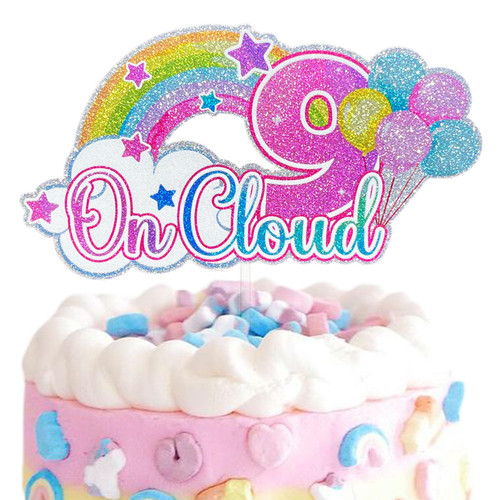 On Cloud 9 Cake Topper, Balloons and Rainbow Cloud 9 Cake Topper, Happy 9th Birthday Cake Decor, Star Nineth Cake Topper, Dreamy Gradient Color 9th Birthday Party Decoration for Girls