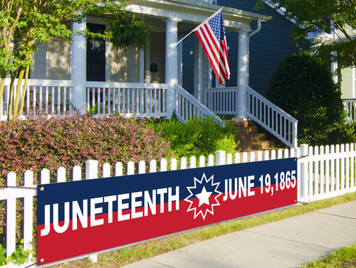 Juneteenth Fence Banner Juneteenth Fence Decoration June 19th 1865 Independence Day Hanging Sign Banner African Afro American Festival Welcome Porch Sign Party Holiday Yard Sign-Blue Red stripes