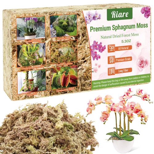 5.3 OZ Premium Sphagnum Moss for Plants- 6QT Natural Long Fiber Sphagnum Peat Moss Dried, Plants Moss Orchid Potting Mix for Orchids Repotting, Carnivorous Succulent Potted Plants and Reptiles 5.3 OZ Premium Sphagnum Moss for Plants- 6QT Natural Long Fiber Sphagnum Peat Moss Dried, Plants Moss Orchid Potting Mix for Orchids Repotting, Carnivorous Succulent Potted Plants and Reptiles