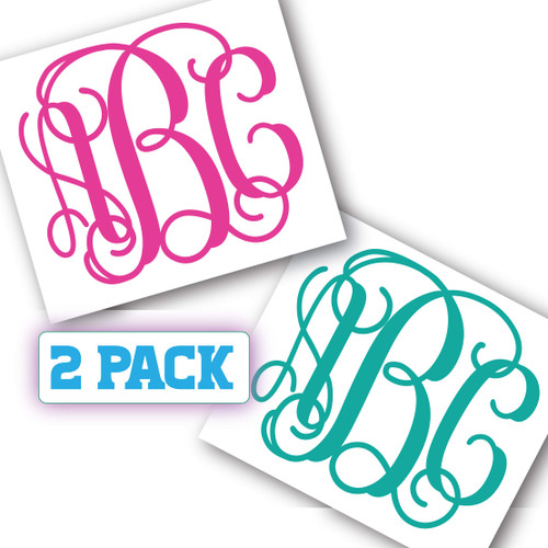 Two Pack Bundle Custom Personalized Vine Monogram Initials Sticker Decal Compatible with Cups, Laptops, Tumblers, Car Windows (Glitter Available)