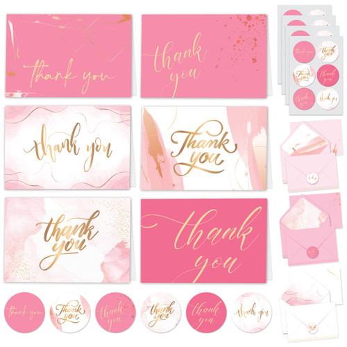 24 Pack Gold Foiled Pink Thank You Cards with Envelopes & Stickers - 6 Designs Blank Inside Baby Thank You Cards Pink, 6x4in Thank You Cards Pink with Envelopes, Thank You Cards with Envelopes Pink 24 Pack Gold Foiled Pink Thank You Cards with Envelopes & Stickers - 6 Designs Blank Inside Baby Thank You Cards Pink, 6x4in Thank You Cards Pink with Envelopes, Thank You Cards with Envelopes Pink