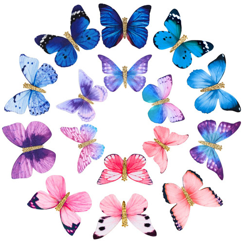 Butterfly Hair Clips Small Realistic Colorful Handmade 90s Hair Clips Barrette Hair Accessories for Women and Girls -Blue&Pink