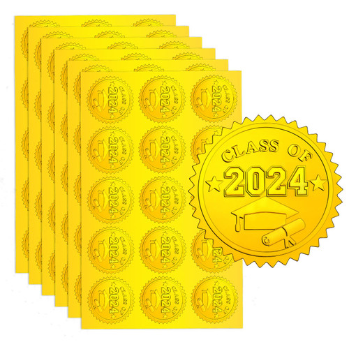 240 Pcs Gold Seal Stickers Embossed Graduation Cap Diploma Gold Envelope Seals Certificate Class of 2024 Gold Foil Seals Stickers Self Adhesive Seal Stickers for Graduation Envelopes, 2 Inches