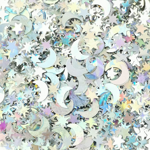 Table Confetti for Party - Star Moon Confetti Iridescent Metallic Glitter Foil Confetti for Birthday Anniversary Wedding Graduation Party Bachelorette Party Baptismal Party DIY (Silver)
