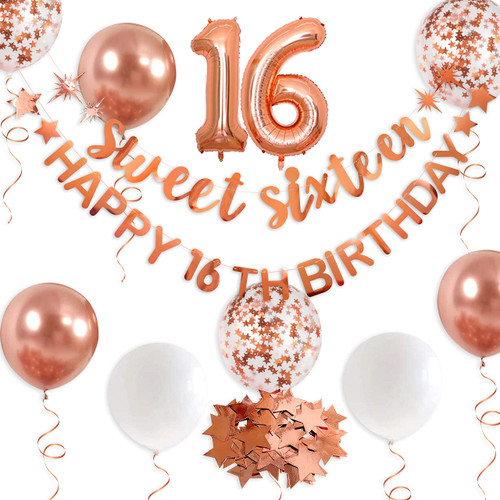 Rose Gold Sweet Sixteen Happy 16th Birthday Banner Garland Foil Balloon 16 for Sweet 16 Decorations 16th Birthday Dercorations for Girls Cheers to 16 Years 16 and Fabulous Party Backdrop Supplies Rose Gold Sweet Sixteen Happy 16th Birthday Banner Garland Foil Balloon 16 for Sweet 16 Decorations 16th Birthday Dercorations for Girls Cheers to 16 Years 16 and Fabulous Party Backdrop Supplies