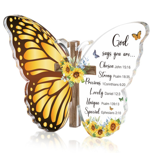 Acrylic Christian Religious Gifts - Bible Verses God Faith Inspirational Scripture Present for Women Men, Serenity Butterfly Cross Prayer Decor Christian Keepsake Decoration (God Says) Acrylic Christian Religious Gifts - Bible Verses God Faith Inspirational Scripture Present for Women Men, Serenity Butterfly Cross Prayer Decor Christian Keepsake Decoration (God Says)