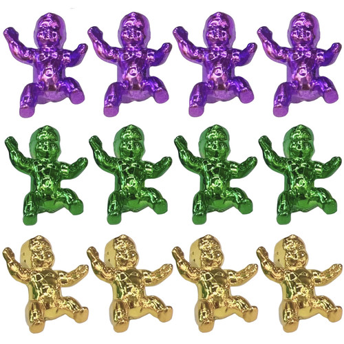 Mardi Gras King Cake Babies 1.2inch Mini Plastic Babies Metallic Gold Purple Green Mardi Gras Babies for King Cake Tiny Baby Figurines for Ice Cube Baby Shower Games Mardi Gras Cake Decorations (12)