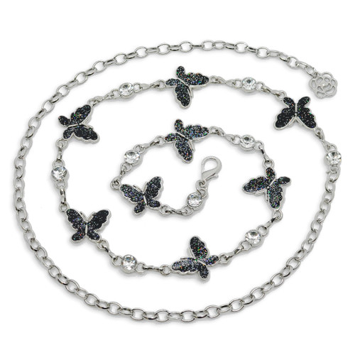 Butterfly Metal Waist Chain Adjustable Pendant Long Tassel Belly Belt Body Chains Jewelry Accessories for Women and Girls Jeans, Dress (Butterfly black)