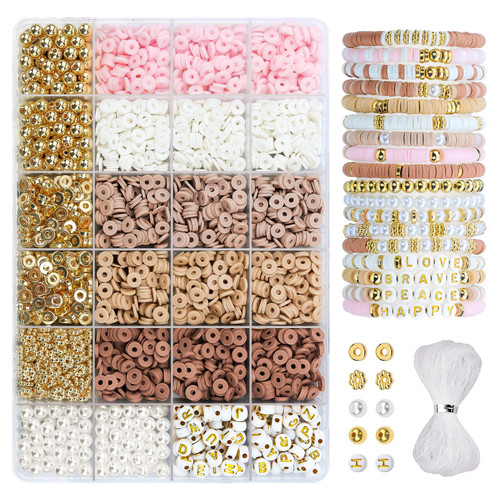 Clay Bead Bracelet Kit, 2370Pcs Flat Polymer Clay Heishi Beads Bracelet Making Kit for Girls Adults, DIY Friendship Bracelet Kit with Gold Beads Letter Beads for Bracelets Christmas Gift Clay Bead Bracelet Kit, 2370Pcs Flat Polymer Clay Heishi Beads Bracelet Making Kit for Girls Adults, DIY Friendship Bracelet Kit with Gold Beads Letter Beads for Bracelets Christmas Gift