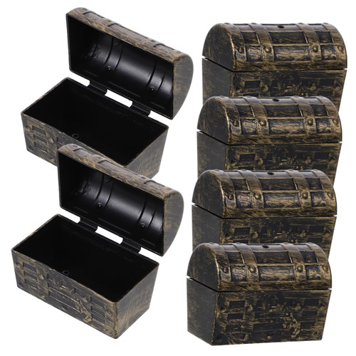 6pcs Pirate Ornament Mini Pirate Chest Party Decor Pirate Treasure Chest Storage Chest Jewelry Storage Case Retro Sundries Organizer Pirate Party Favor Child Small Pp Decoration