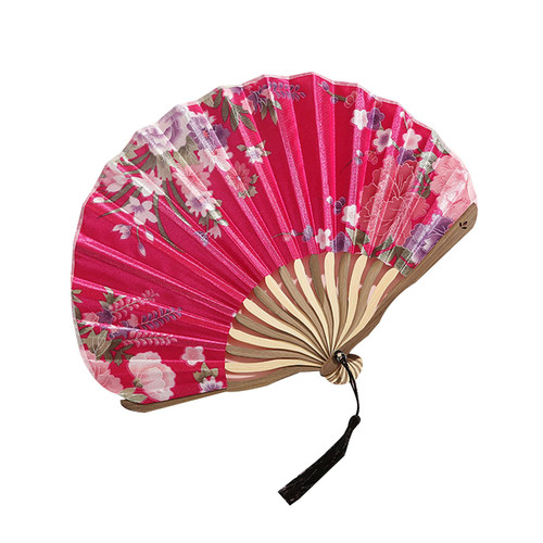 Handheld Shell Fan Japanese Folding Fan Silk Bamboo Fan with Tassels Vintage Flower Hand Fan for Wedding Dancing Party