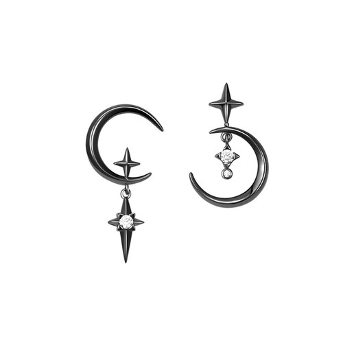 Black Moon Star Stud Drop Dangle Earrings for Women,Asymmetric Eclipse Punk Gothic Earrings for Women Girl Teens Star Statement Earrings Accessories (Black)