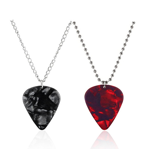 2 Piece Guitar Pick Pendant Guitar Picks Chain Necklace Guitar Hellfire Club Necklace Bead Chain Necklace Guitar Pick Necklace for Women Men Costume Cospaly Jewelry