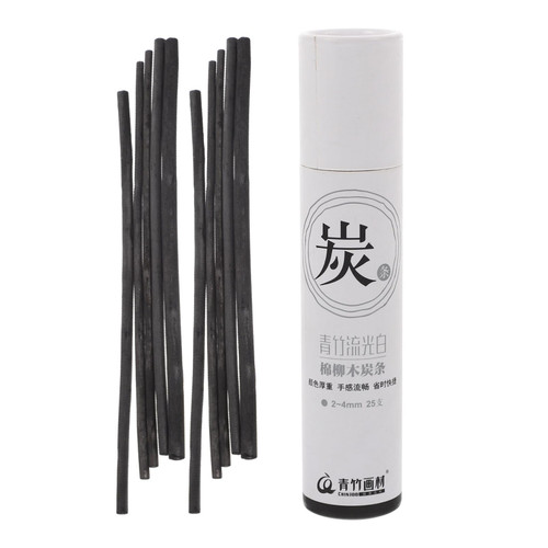 25Pcs Willow Charcoal Sticks Sketching Charcoal Pencils Set for Drawing, Blending, Shading, and Sketching,Includes 2-4mm Charcoalicks and Color Pencils,Art Supplies