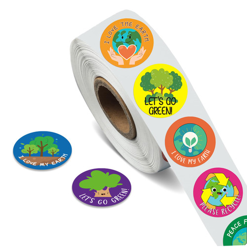 1000 Pcs Earth Stickers for Kids Roll Shape Save The Earth Stickers Earth Day Party Stickers Recycle Stickers Environmental Stickers for Students Teachers Protect Earth Theme Event Favor