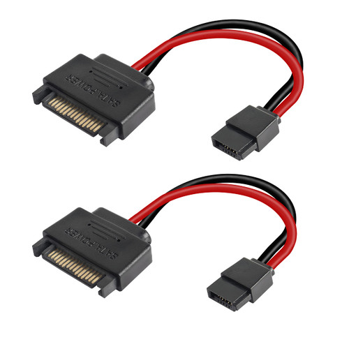 SATA 15-Pin Male to SATA 6-Pin Female Slimline Power Adapter Cable SATA 15 Pin to 6 Pin Power Adapter Cable (2 Pack)