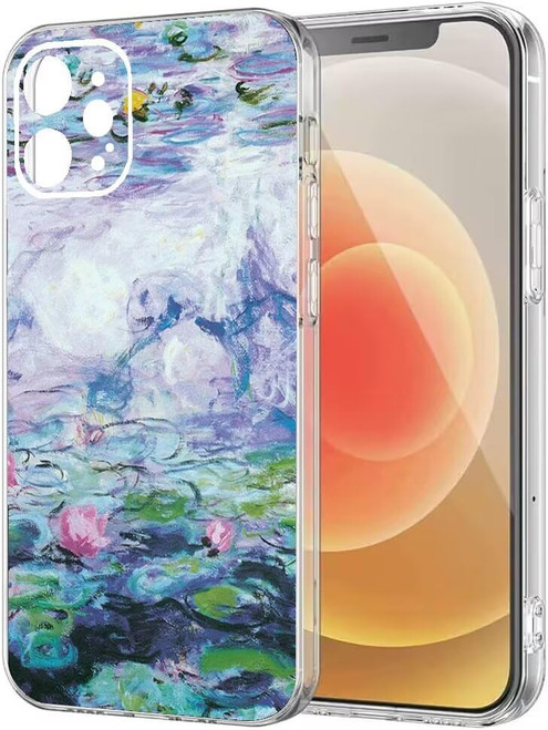 Phone Case Compatible with iPhone 15 Case Claude Water Monet Lilies Classic Art Paintng Protective Shockproof Silicone Phone Cover