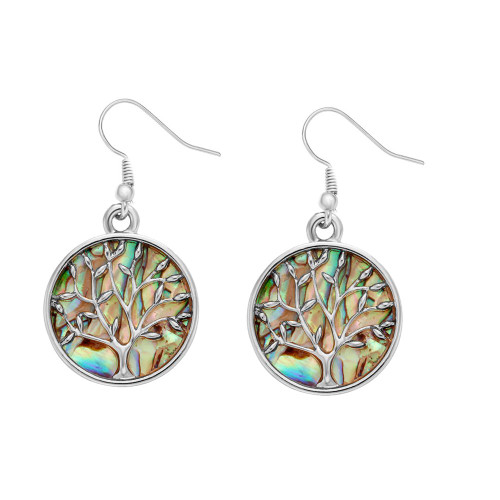 Nature Abalone Paua Shell Tree Charm Dangle Earrings (silver) Nature Abalone Paua Shell Tree Charm Dangle Earrings (silver)