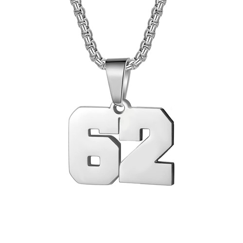 Number Necklace for Boy Silver Stainless Steel Athletes Jersey Number Chain Personalized 00-99 Charm Pendant Inspirational Sports Jewelry Gift for Men Basketball Baseball Football(62) Number Necklace for Boy Silver Stainless Steel Athletes Jersey Number Chain Personalized 00-99 Charm Pendant Inspirational Sports Jewelry Gift for Men Basketball Baseball Football(62)