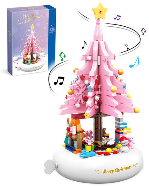 Christmas Tree Building Set,Pink Christmas Building Blocks Toy with Music Box,Compatible with Legos,Xmas Tree Gift for Girls,Kids,and Adults(415PCS)