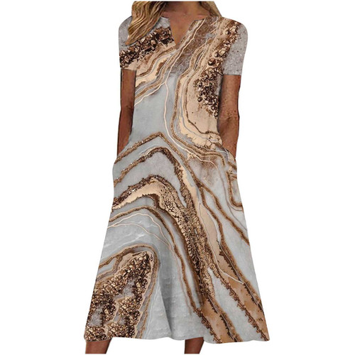 Todays Daily Deals Women Summer Dresses Beach Casual Tshirt Plus Size Dress Button V Neck Dress Floral Short Sleeve Loose Flowy Sundress Lightning Deals of Today Sales Clearance Prime Shopping Online