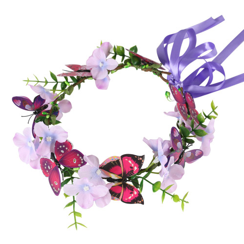 Butterfly Flower Crown for Women Girls Fairy Flower Headband Crown Adjustable Wedding Festival Floral Hair Wreath Purple Butterfly Flower Crown for Women Girls Fairy Flower Headband Crown Adjustable Wedding Festival Floral Hair Wreath Purple