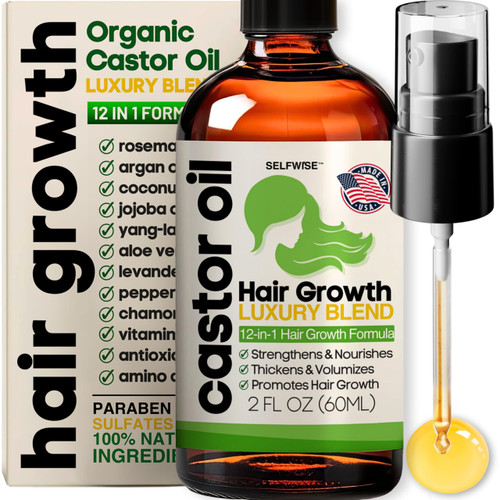 Castor Oil for Hair Growth with Rosemary, Argan, Coconut, Aloe Vera, Peppermint, Jojoba, Lavender, Ylang-Ylang, Vitamin E, Chamomile. Natural Scalp & Hair Oil for All Hair Types, Women & Men Castor Oil for Hair Growth with Rosemary, Argan, Coconut, Aloe Vera, Peppermint, Jojoba, Lavender, Ylang-Ylang, Vitamin E, Chamomile. Natural Scalp & Hair Oil for All Hair Types, Women & Men
