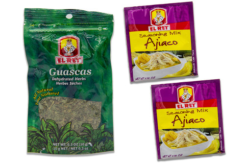 AJIACO KIT - Guascas El Rey, Dehydrated Herbs and El Rey Ajiaco Seasoning - INCLUDES One Bag of El Rey Guascas and Two Bags of El Rey Ajiaco Seasoning. Comes in a Despensa Colombiana Bag