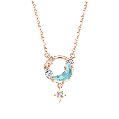 Moon and Star Necklace Rose Gold Plated Crescent Pendant Necklaces Cubic Zircon Chain Necklaces Dainty Valentine's Day Gift for Women - Rose Gold Moon and Star Necklace Rose Gold Plated Crescent Pendant Necklaces Cubic Zircon Chain Necklaces Dainty Valentine's Day Gift for Women - Rose Gold