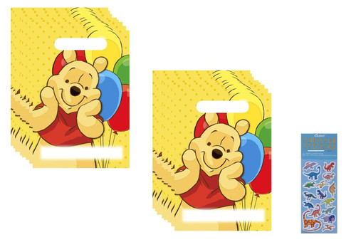Winnie the Pooh Party Supplies Bundle includes Plastic Party Favor Loot Bags - 16 Bags