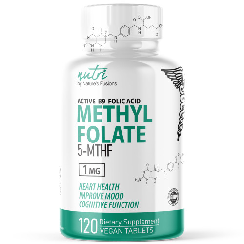 Nutri 5-MTHF L Methylfolate 1MG - 4 Month Supply, 120 Vegan Tablets - Methylated Folate Supplement - Cognitive Function, Heart Health, Prenatal Support - Methylated Folic Acid, MTHFR Supplement