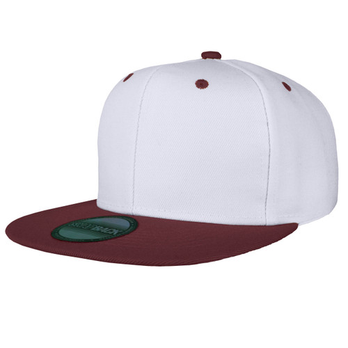Snapback Hats for Men - Flat Bill Brim Baseball Cap Hat - Plain Blank Adjustable 1500-1PC White/Burgundy