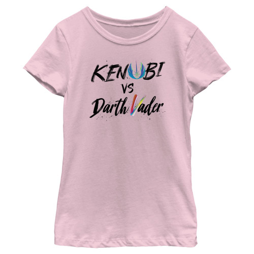 Girl's Star Wars: Obi-Wan Kenobi Darth Vader vs Kenobi Rainbow Text T-Shirt - Light Pink - Medium