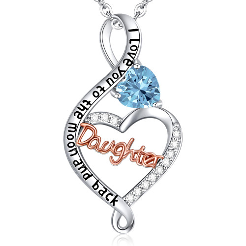 Birthstone Necklace for Women Girls I Love You to The Moon and Back Necklace with Aquamarine Birthstone for March Dainty Heart Infinity Necklace for Daughter from Mom Dad Birthday Christmas Gifts