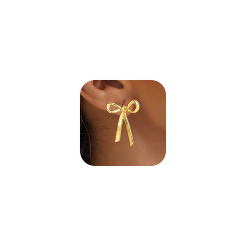 Gold Bow Earrings Dainty Ribbon Knot Stud Earrings Bow Butterfly Stud Earrings Fashion Jewelry for Women Teen and Girls (Gold)