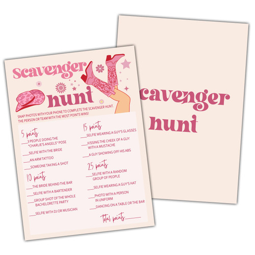 Nashville Bachelorette Party Games, Scavenger Hunt Rustic Bridal Shower Game Card, Western Cowgirl Themed Wedding/Engagement Party Ideas Activities Supplies Decorations(25 Cards) -C04
