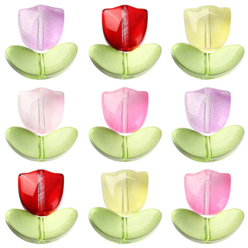 100 Pcs Tulip Flower Lampwork Beads Colorful Crystal Beads Spacer Loose Beads for DIY Crafts Finding Jewelry Making Accessories 100 Pcs Tulip Flower Lampwork Beads Colorful Crystal Beads Spacer Loose Beads for DIY Crafts Finding Jewelry Making Accessories