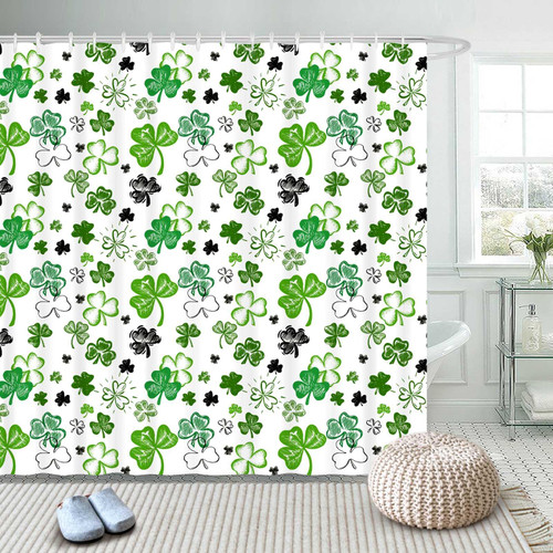 St Patricks Day Shower Curtain, Saint Patricks Day Shower Curtain Green Shamrock Clover Shower Curtain St. Patrick's Day Shower Curtain Set (Green,72" L x 72" W)