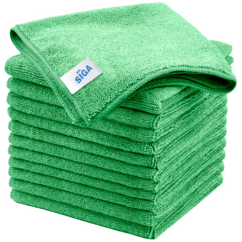 Microfiber Cleaning Cloths, All-Purpose Microfiber Towels, Streak Free Cleaning Rags, Pack of 12, Green, Size 32 x 32 cm(12.6 x 12.6 inch)
